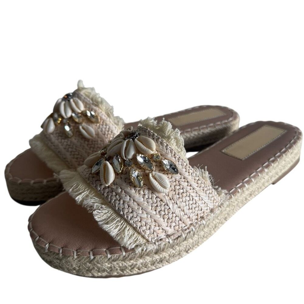 Shell And Jeweled BOHO espadrille Sandals Size 42 - Picture 6 of 10